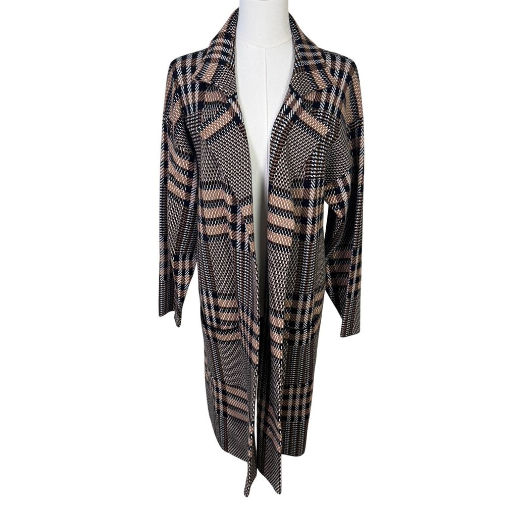 Monacco Lane Plaid Overcoat Knit Long Pockets Brown Black Jacket US Womens L